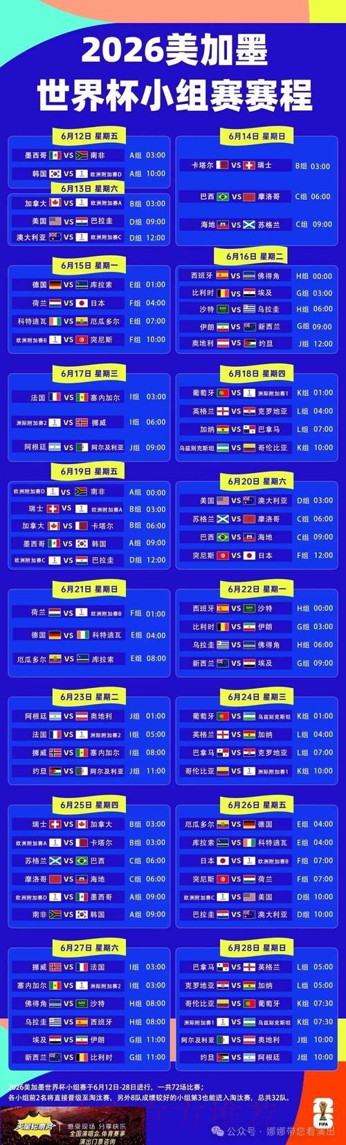 2026世界杯每日赛程一览最新时间表官网入口 2026世界杯每日赛程一览最新时间表官网入口